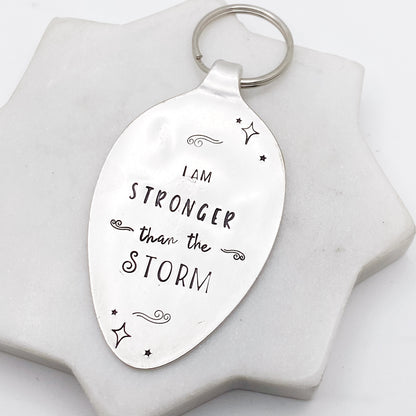 I am Stronger Than the Storm, Hand Stamped Vintage Spoon Keychain Keychains callistafaye   