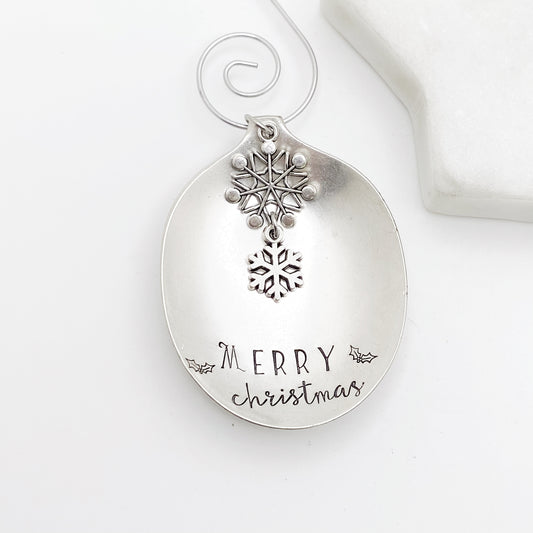 Merry Christmas, Spoon Bowl Ornament, Hand Stamped Vintage Spoon Ornament, Snowflake Ornament Ornaments callistafaye   