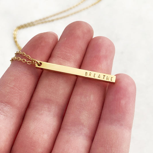 Breathe, Hand Stamped Vertical Bar Necklace Necklaces callistafaye   