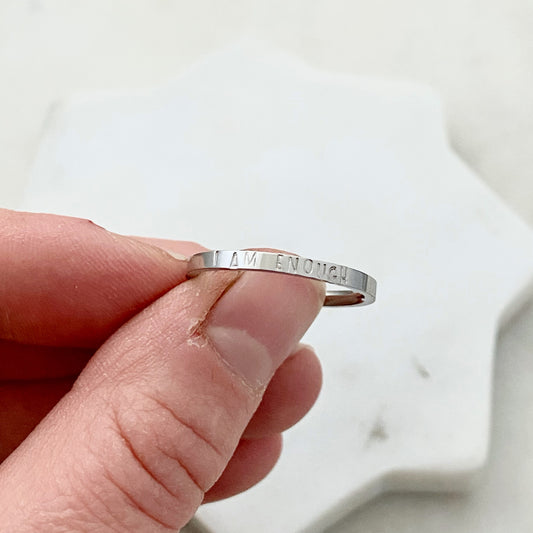 I am Enough, Size 8, Silver Mini Stacking Ring