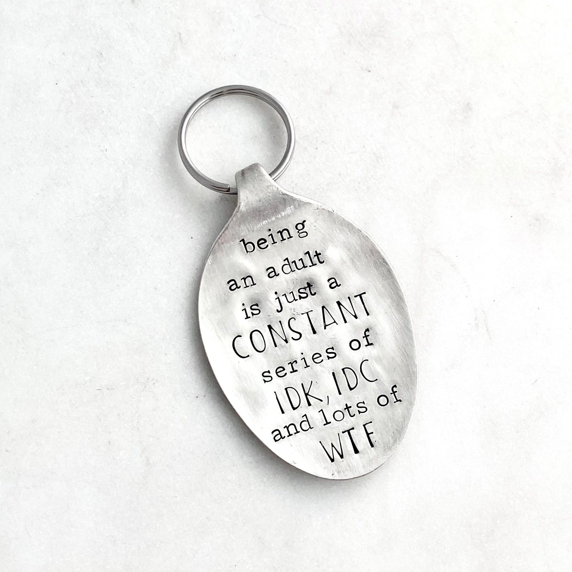 Being an Adult..., Hand Stamped Vintage Spoon Keychain Keychains callistafaye   