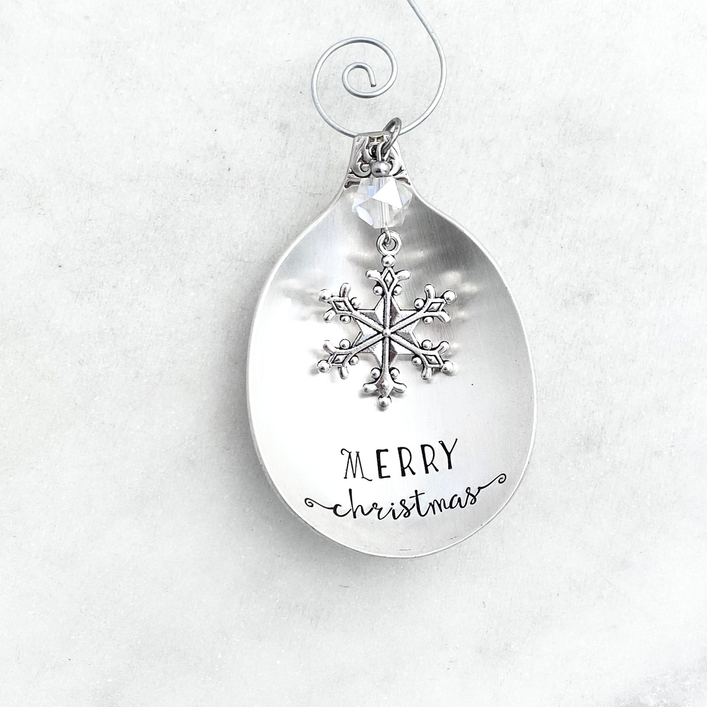Merry Christmas, Spoon Bowl Ornament, Hand Stamped Vintage Spoon Ornament, Snowflake Ornament Ornaments callistafaye   