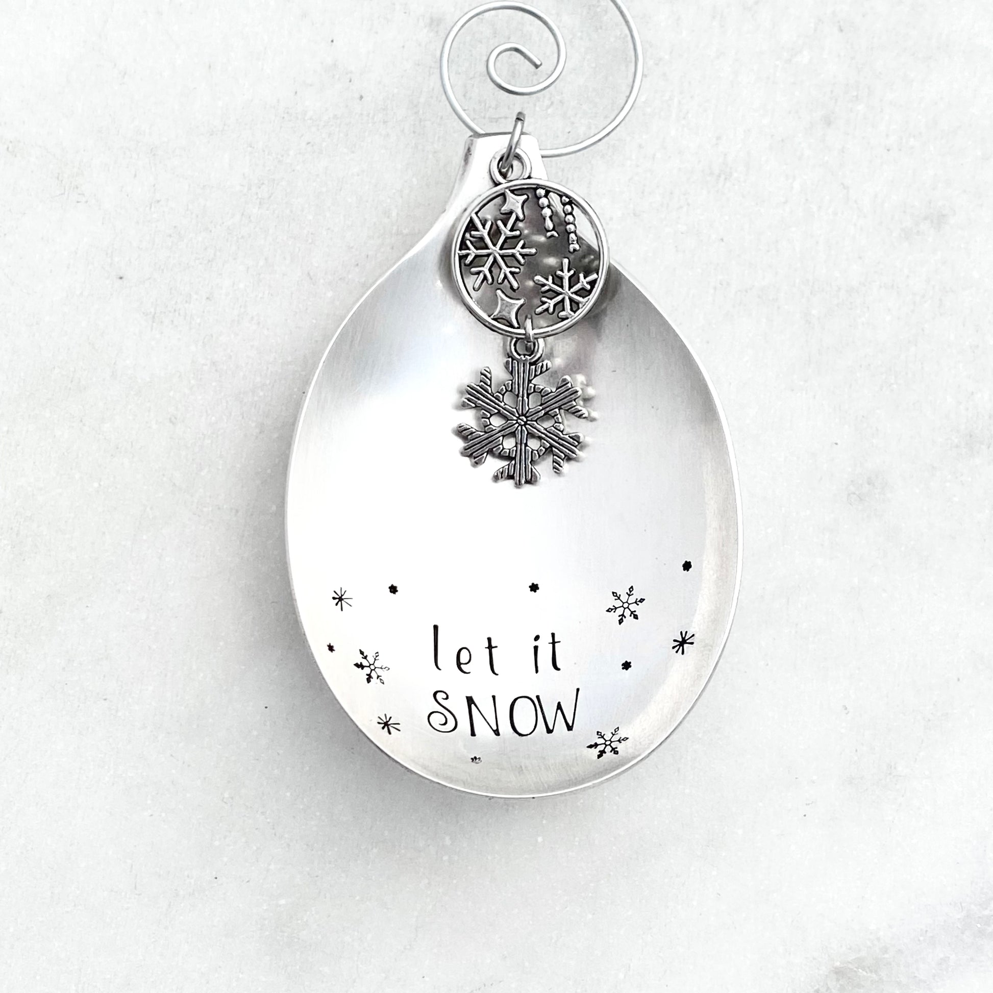 Let it Snow, Spoon Bowl Ornament, Hand Stamped Vintage Spoon Ornament, Snowflake Ornament Ornaments callistafaye   