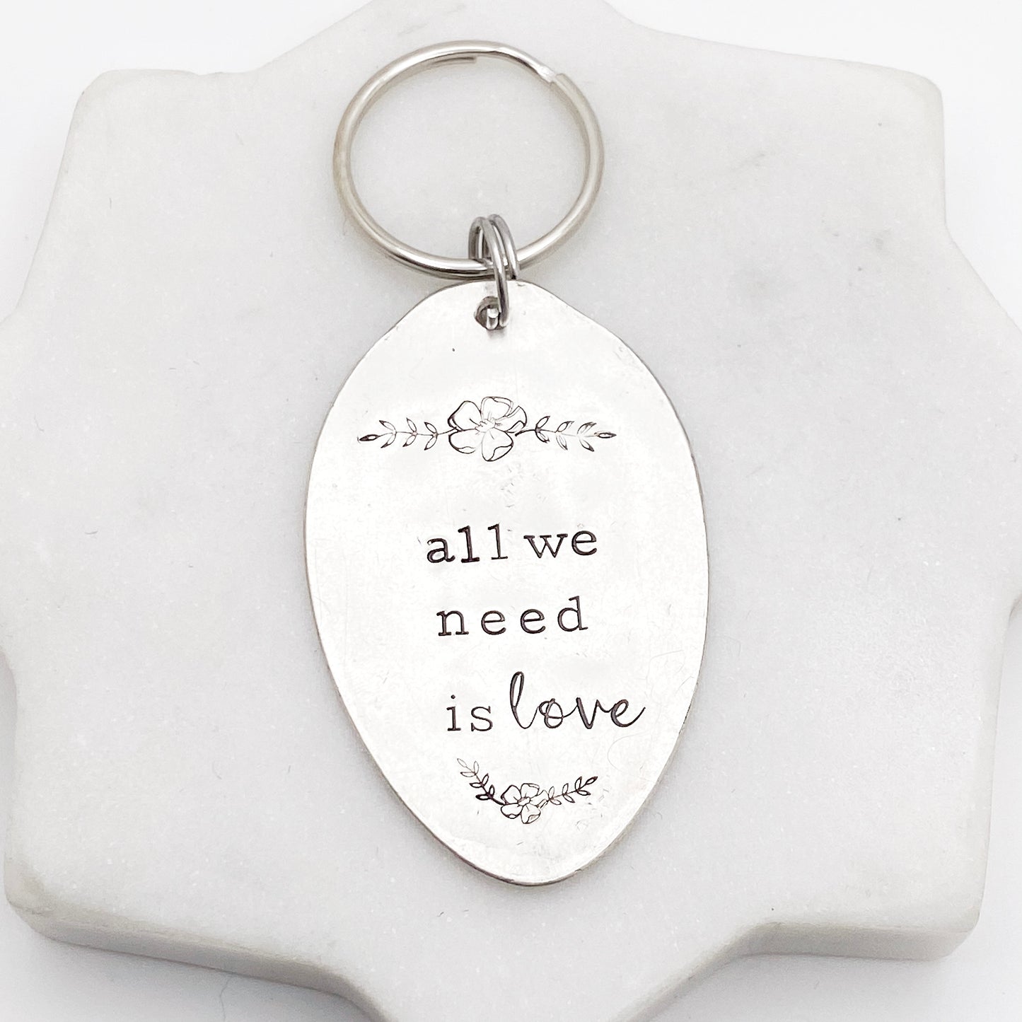 All We Need is Love, Hand Stamped Vintage Spoon Keychain Keychains callistafaye   