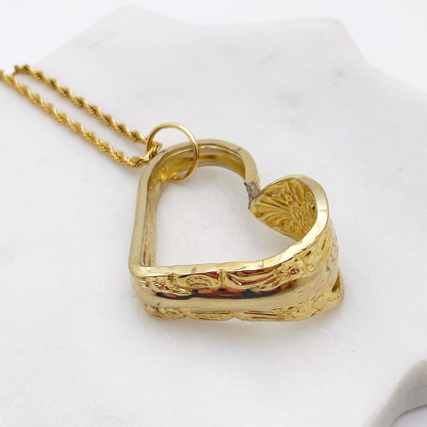 Golden Pierced, Floating Heart, Vintage Spoon Jewelry Hearts callistafaye   