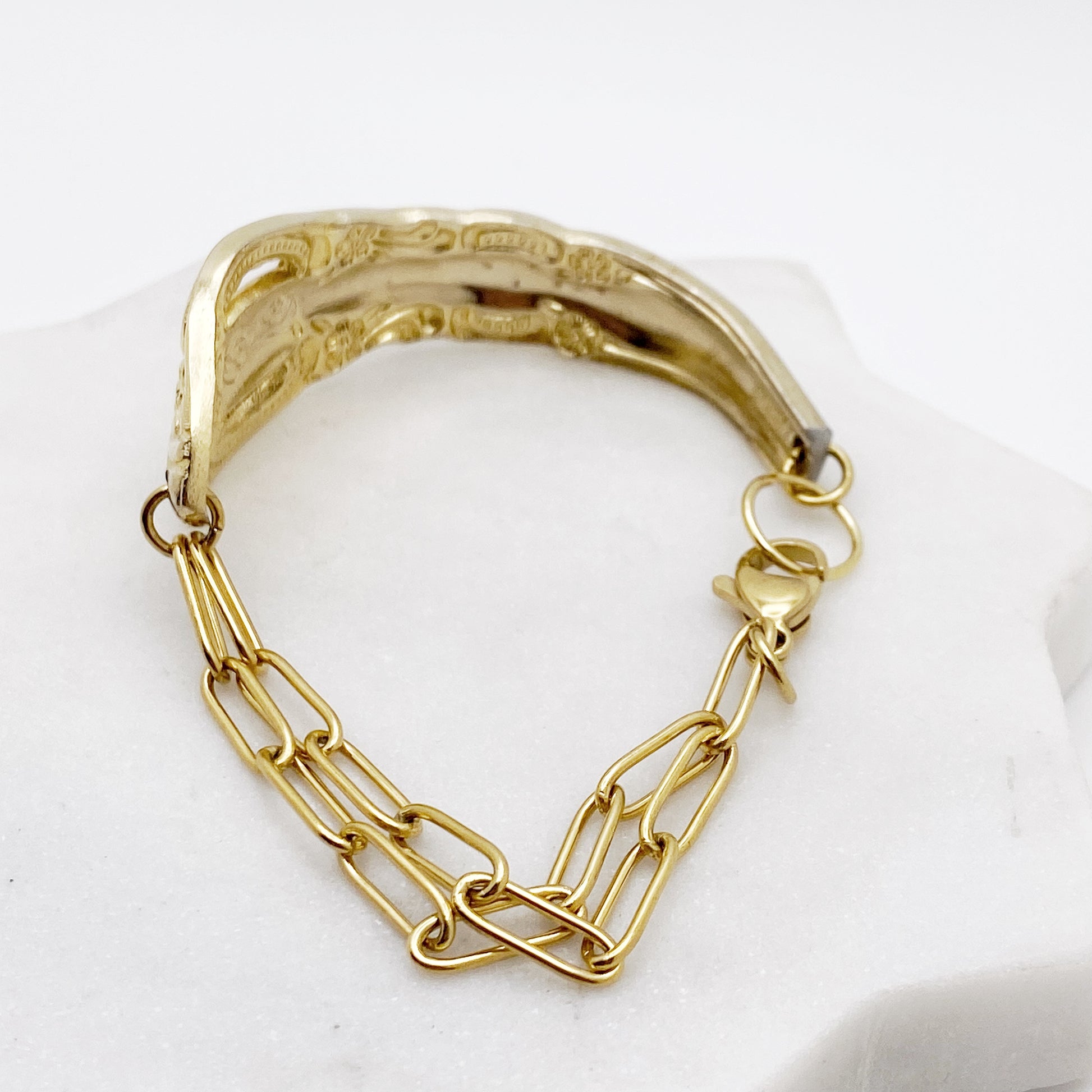Golden Pierced, Half Chain Bracelet, Vintage Spoon Handle, Antique Spoon Bracelet Bracelets callistafaye   