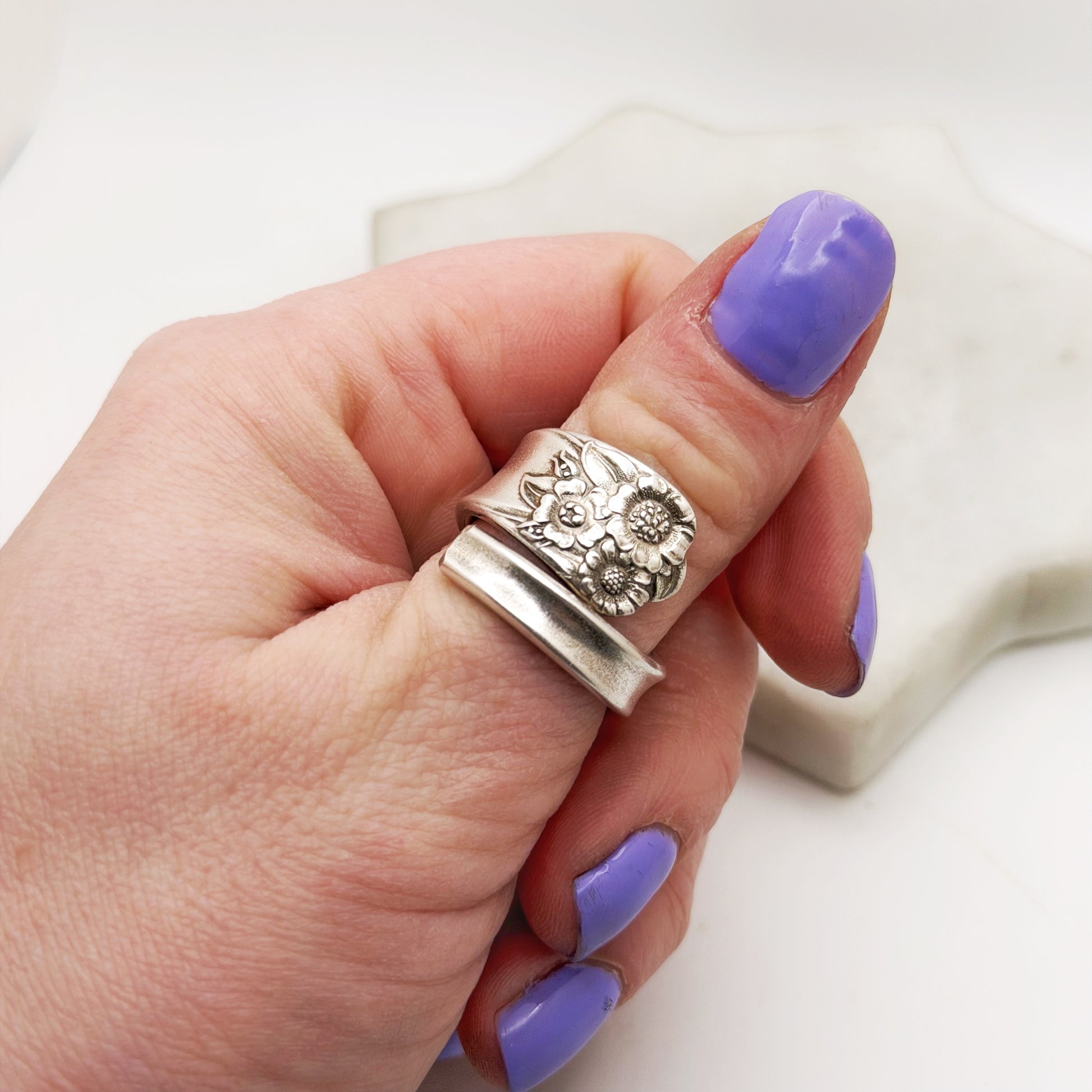 April 1950, Custom Size, RARE Spiral Ring, Vintage Sunflower Spoon Ring Rings callistafaye