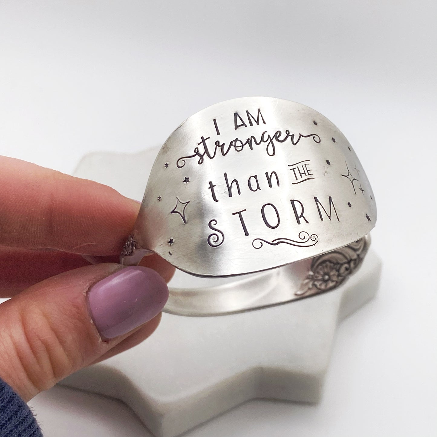 I am Stronger than the Storm, Cuff Bracelet, Evening Star 1950, Vintage Spoon Jewelry Bracelets callistafaye   