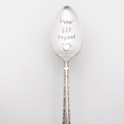 Brew Sip Repeat, Hand Stamped Vintage Spoon Spoons callistafaye