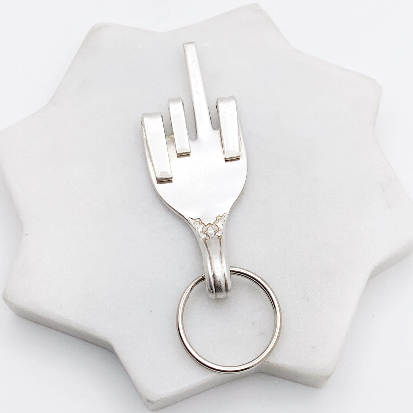 Middle Finger, Fork Mood Keychain, Hand Gesture Keychain, Vintage Silverware Keychain Keychains callistafaye   