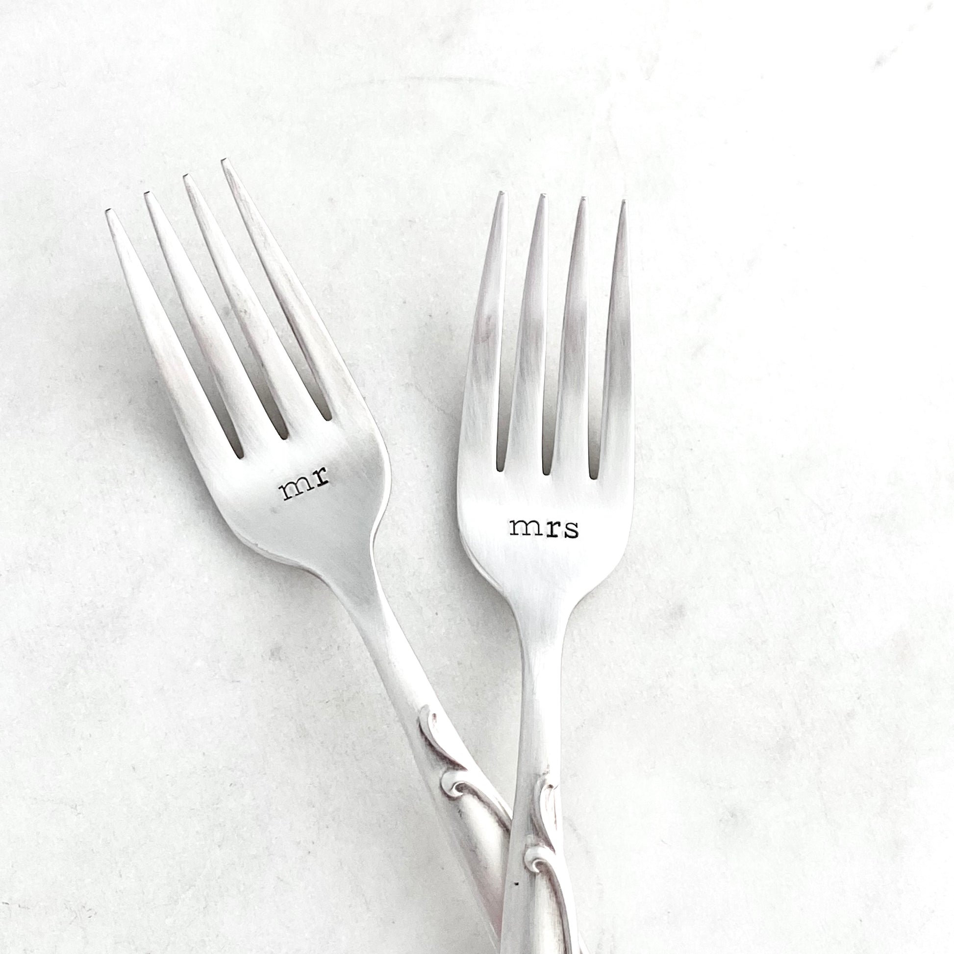 Mr & Mrs, Wedding Fork SET, Hand Stamped Vintage Fork Forks callistafaye   