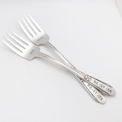 Mr & Mrs, Wedding Fork SET, Hand Stamped Vintage Fork Forks callistafaye   