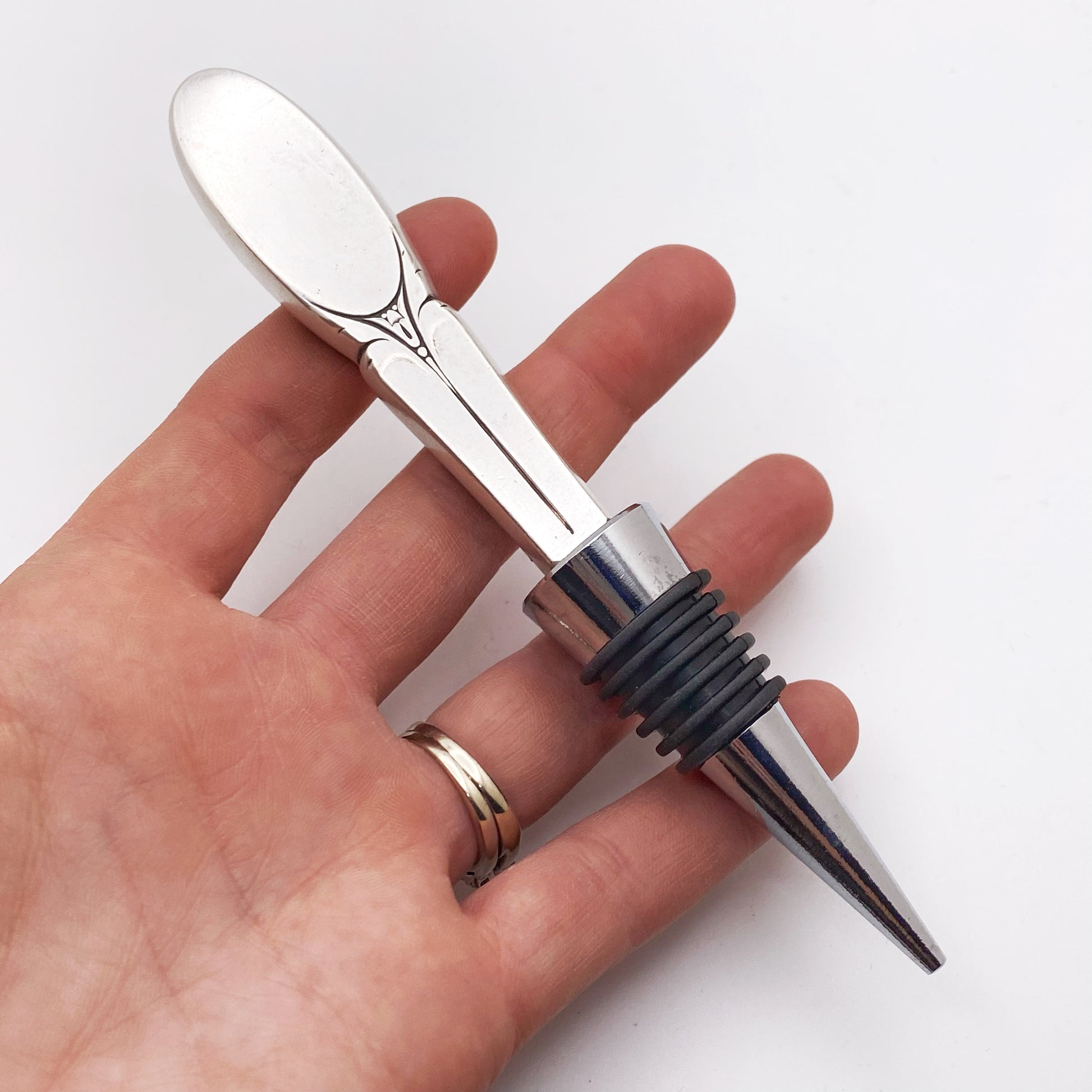 Sylvia 1934, Bottle Stopper, Vintage Silverware Wine Preserver Stopper callistafaye