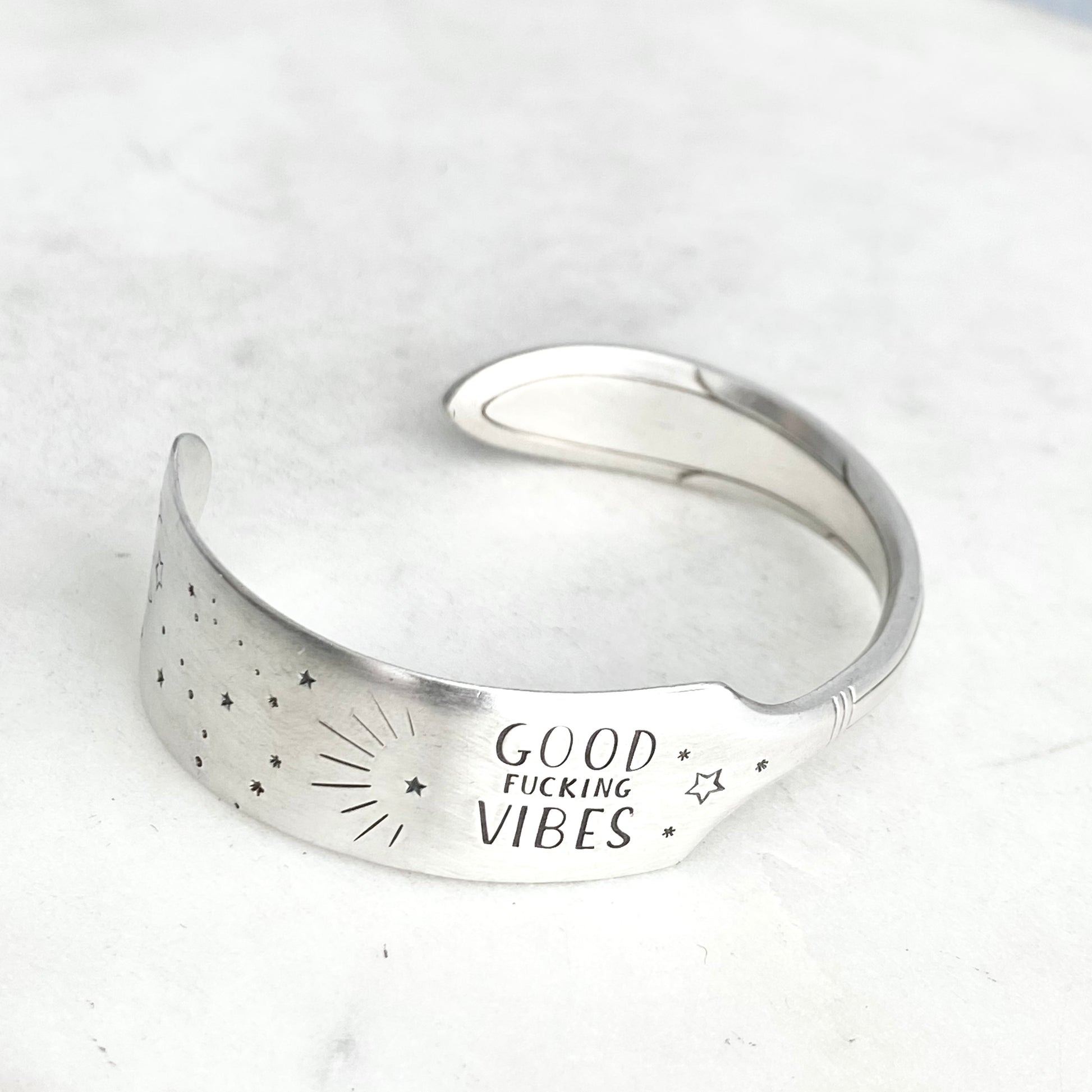 Good Fucking Vibes, Reverie 1937, Cuff Bracelet, Hand Stamped Vintage Spreader Bracelets callistafaye   