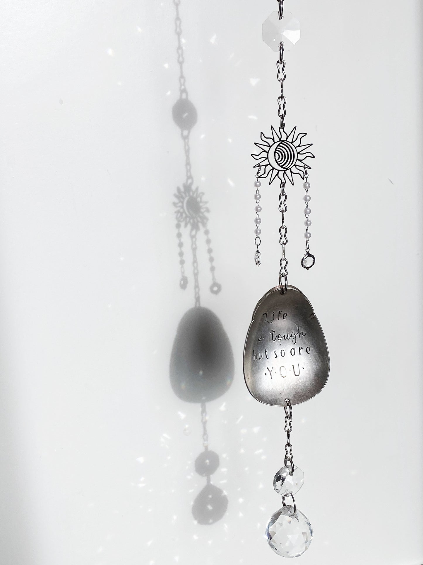 Life is Tough but So Are You Sun Catcher, Medium Sun Catcher Crystal, Vintage Silverware Window Ornament Suncatcher callistafaye