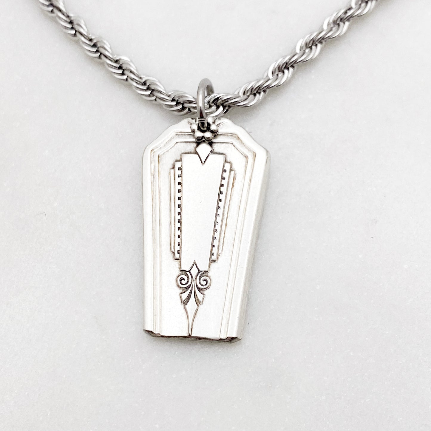 Coffin Necklace, Memento Mori Jewelry, Coffin Shaped Pendant, Vintage Silverware Jewelry Necklaces callistafaye c- Shelton 1935  