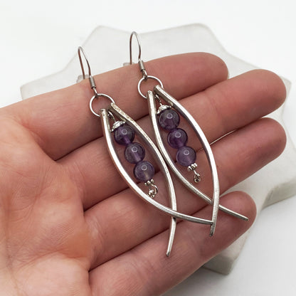 Double Fork Tine and Bead Drop Earrings (Amethyst), Reclaimed Silverware Earrings, Vintage Fork Jewelry Earrings callistafaye   