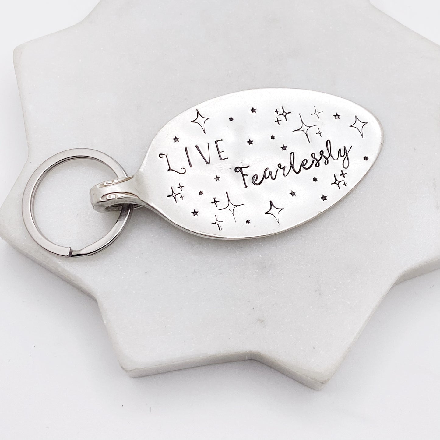 Live Fearlessly, Hand Stamped Vintage Spoon Keychain Keychains callistafaye   