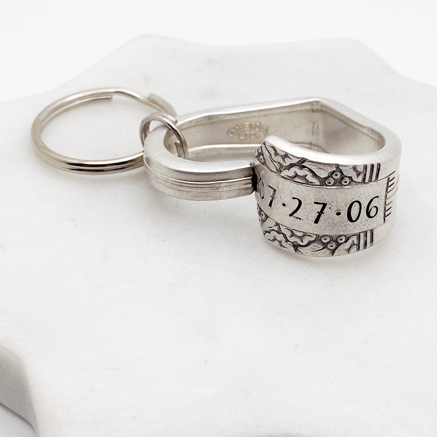 Custom Date, Anniversary Gift, Park Lane 1936, Floating Heart Keychain, Personalized Vintage Spoon Monogram Necklace Hearts callistafaye