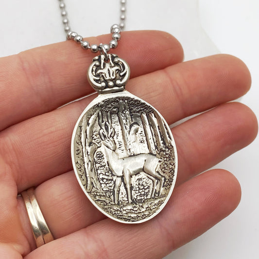 The Forest Pendant, Deer Jewelry, Reclaimed Collector's Spoon Necklace, Vintage Souvenir Spoon Jewelry