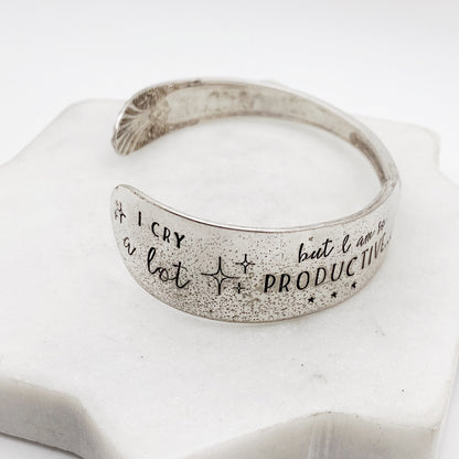 I Cry a Lot but I am so Productive..., Radiance 1939, Cuff Bracelet, Hand Stamped Vintage Spreader Bracelets callistafaye   