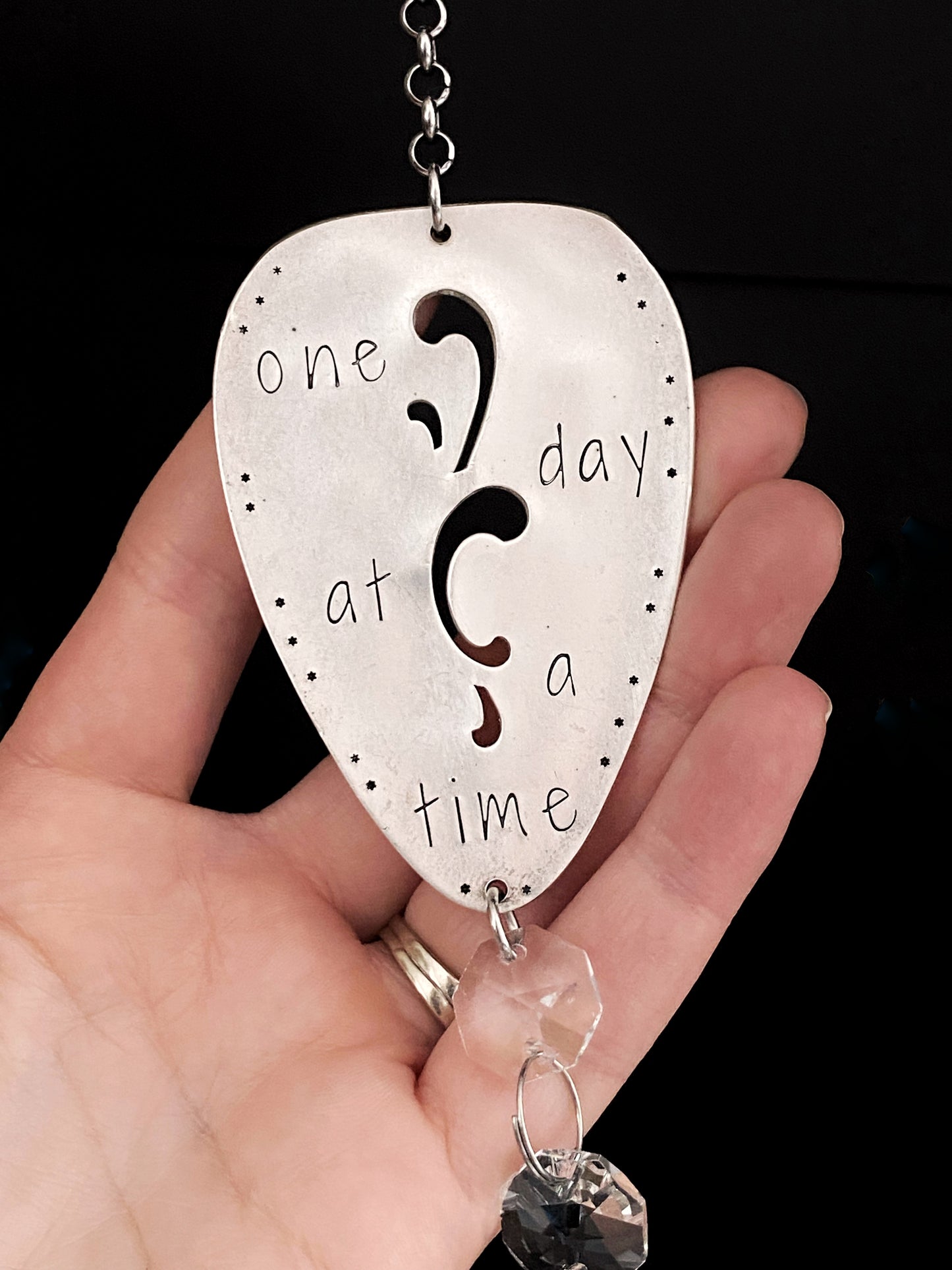 One Day at a Time Sun Catcher, Large Sun Catcher Crystal, Vintage Silverware Window Ornament Suncatcher callistafaye