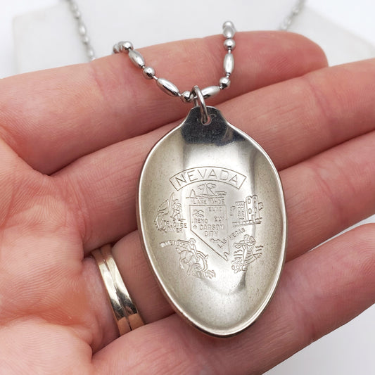 Nevada Pendant, United States Jewelry, Reclaimed Collector's Spoon Necklace, Vintage Souvenir Spoon Jewelry