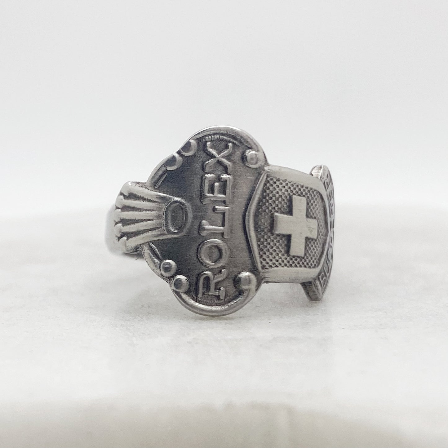 Rolex Spoon Ring, Custom Size, Swiss Cross, Lucerne, RARE Vintage Souvenir Spoon Ring, Stainless Steel Spoon Ring, Reclaimed Collector's Spoon Ring Rings callistafaye