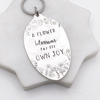 A Flower Blossoms for its Own Joy, Hand Stamped Vintage Spoon Keychain Keychains callistafaye   