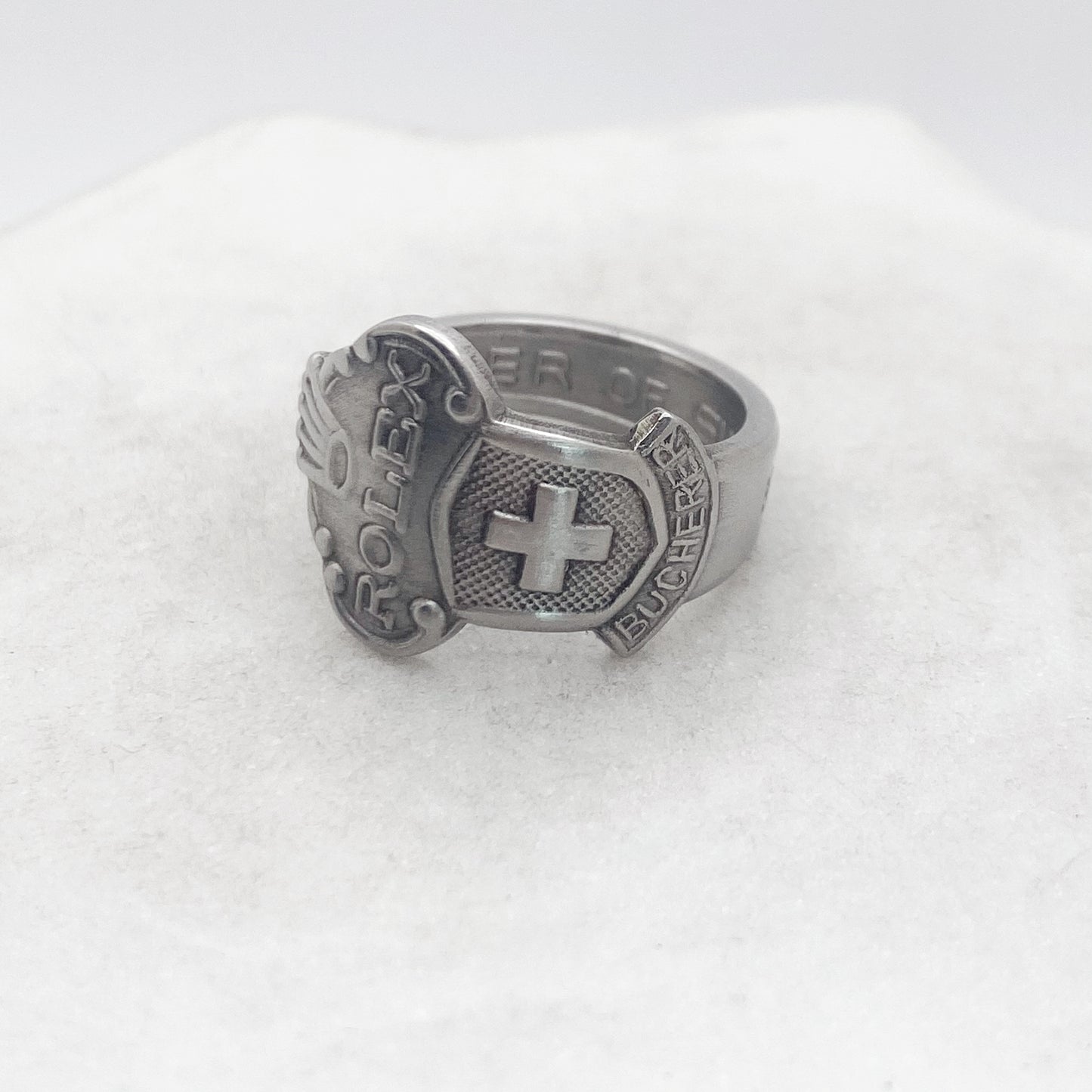 Rolex Spoon Ring, Custom Size, Swiss Cross, Lucerne, RARE Vintage Souvenir Spoon Ring, Stainless Steel Spoon Ring, Reclaimed Collector's Spoon Ring Rings callistafaye