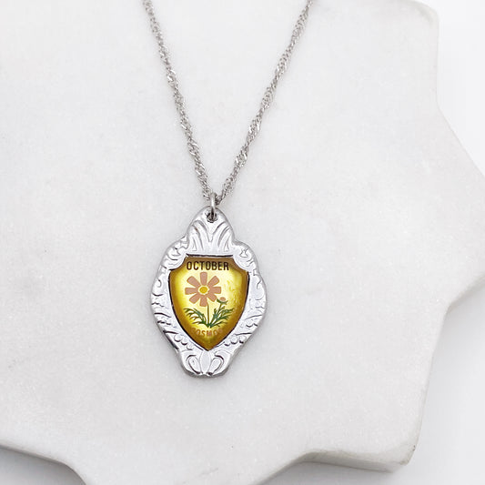 Cosmos Pendant, October Birth Month, Reclaimed Collector's Spoon Necklace, Vintage Souvenir Spoon Jewelry