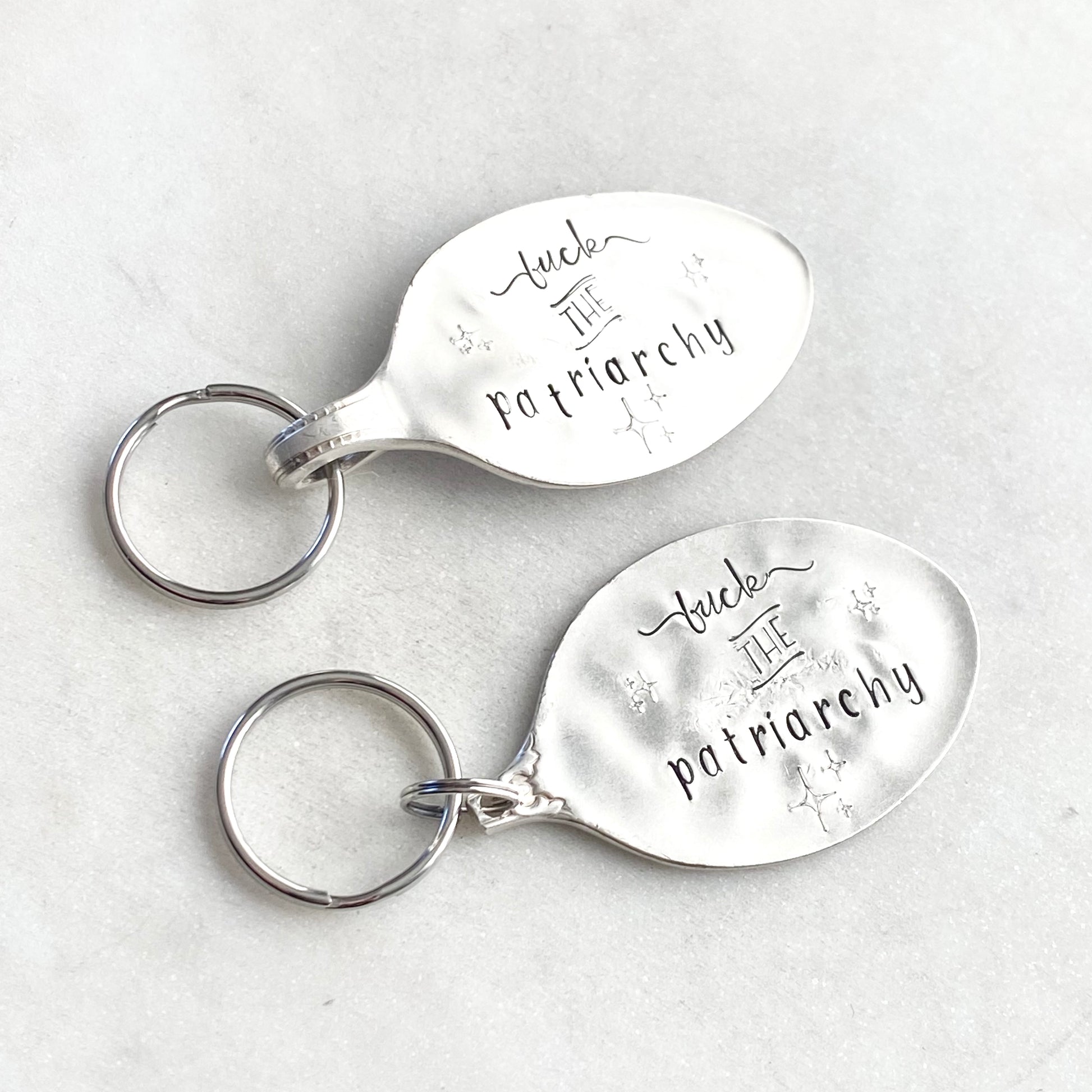 Fuck the Patriarchy, Hand Stamped Vintage Spoon Keychain Keychains callistafaye   