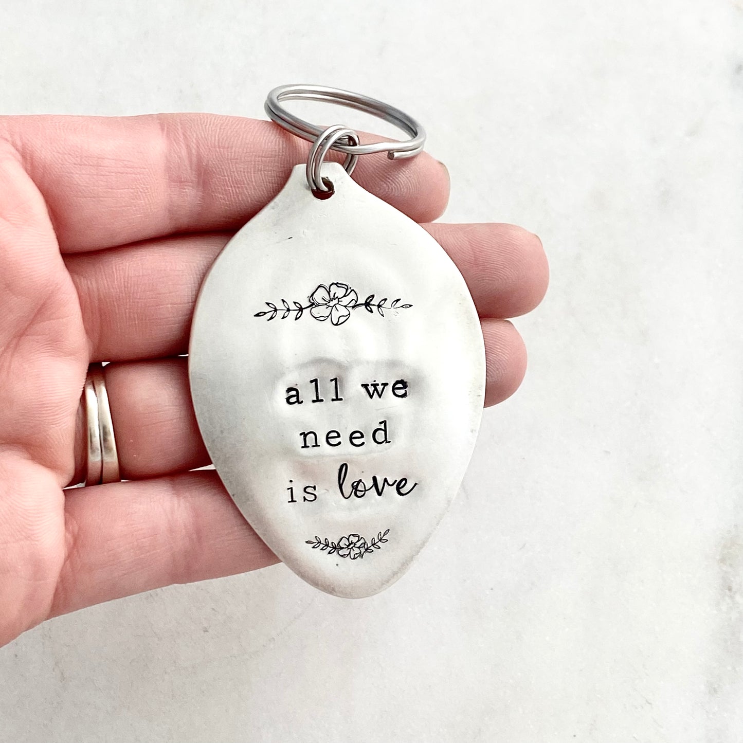 All We Need is Love, Hand Stamped Vintage Spoon Keychain Keychains callistafaye   