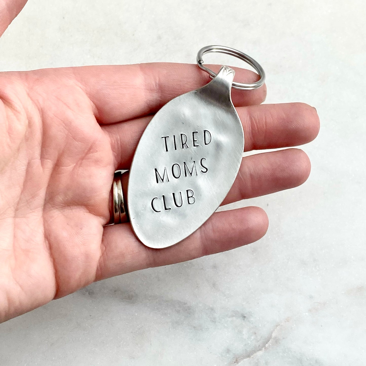 Tired Moms Club, Hand Stamped Vintage Spoon Keychain Keychains callistafaye   