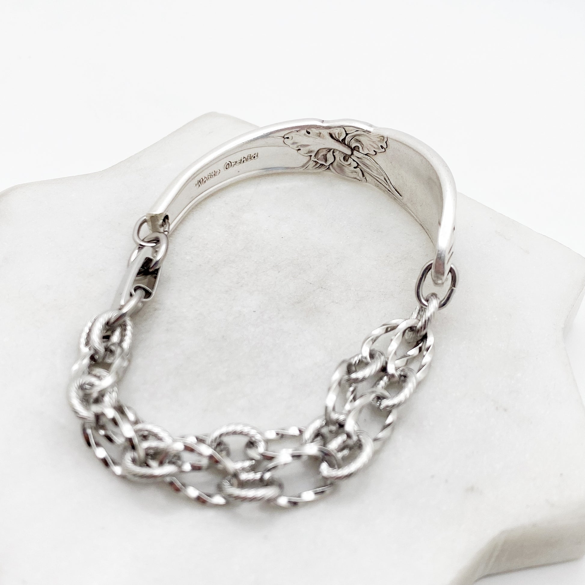 White Orchid 1953, Half Chain Bracelet, Vintage Spoon Handle, Antique Spoon Bracelet Bracelets callistafaye