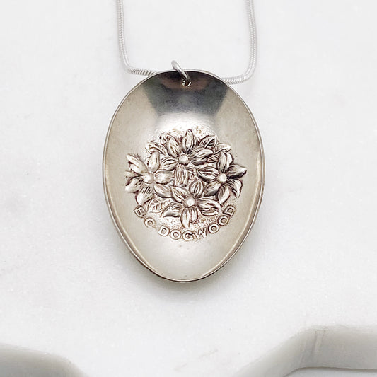Dogwood Spoon Bowl Pendant, British Columbia Jewelry, Reclaimed Collector's Spoon Necklace, Vintage Souvenir Spoon Jewelry