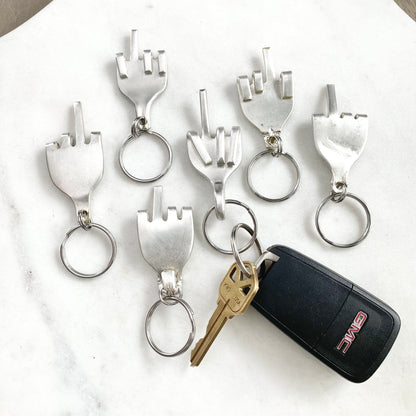 Middle Finger, Fork Mood Keychain, Hand Gesture Keychain, Vintage Silverware Keychain Keychains callistafaye   