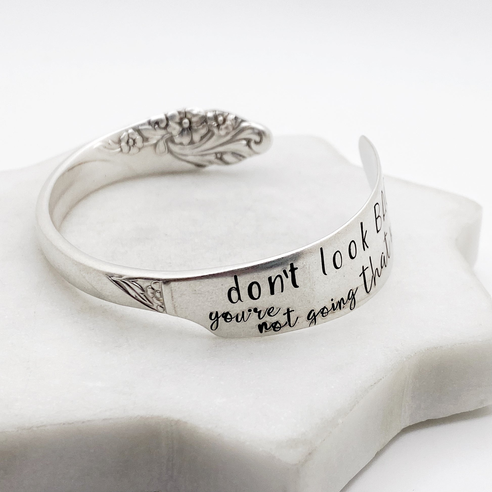 Don't Look Back You're Not Going That Way, Evening Star 1950, Cuff Bracelet, Hand Stamped Vintage Spreader Bracelets callistafaye