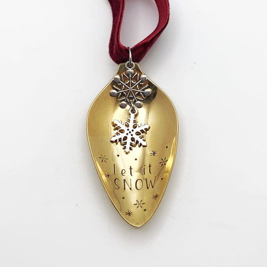 Let it Snow, GOLD Spoon Bowl Ornament, Hand Stamped Vintage Spoon Ornament, Snowflake Ornament Ornaments callistafaye   