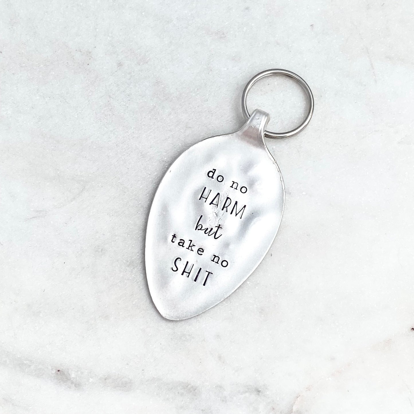 Do No Harm But Take No Shit, Hand Stamped Vintage Spoon Keychain Keychains callistafaye   