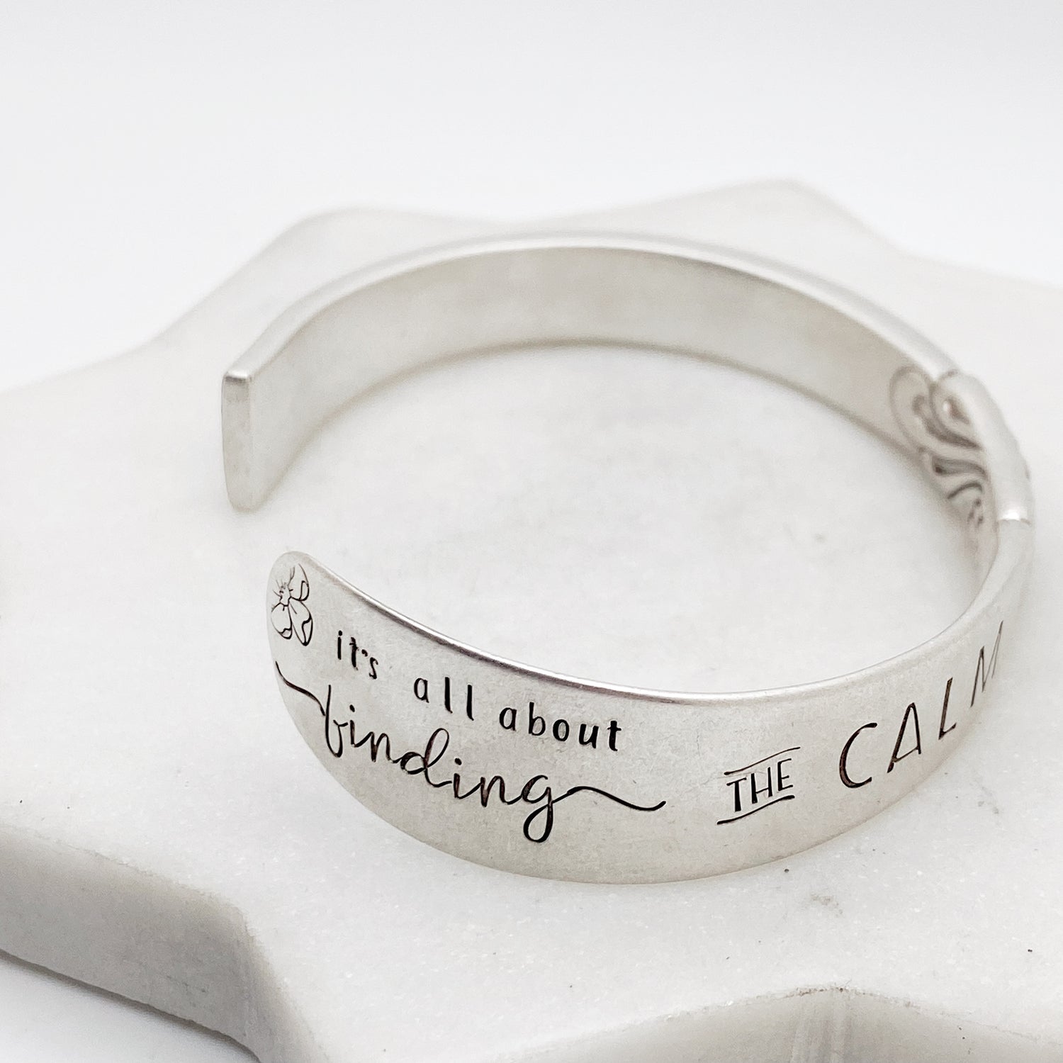 It's All About Finding the Calm in the Chaos, Wind Song 1955, Cuff Bracelet, Hand Stamped Vintage Spreader Bracelets callistafaye   