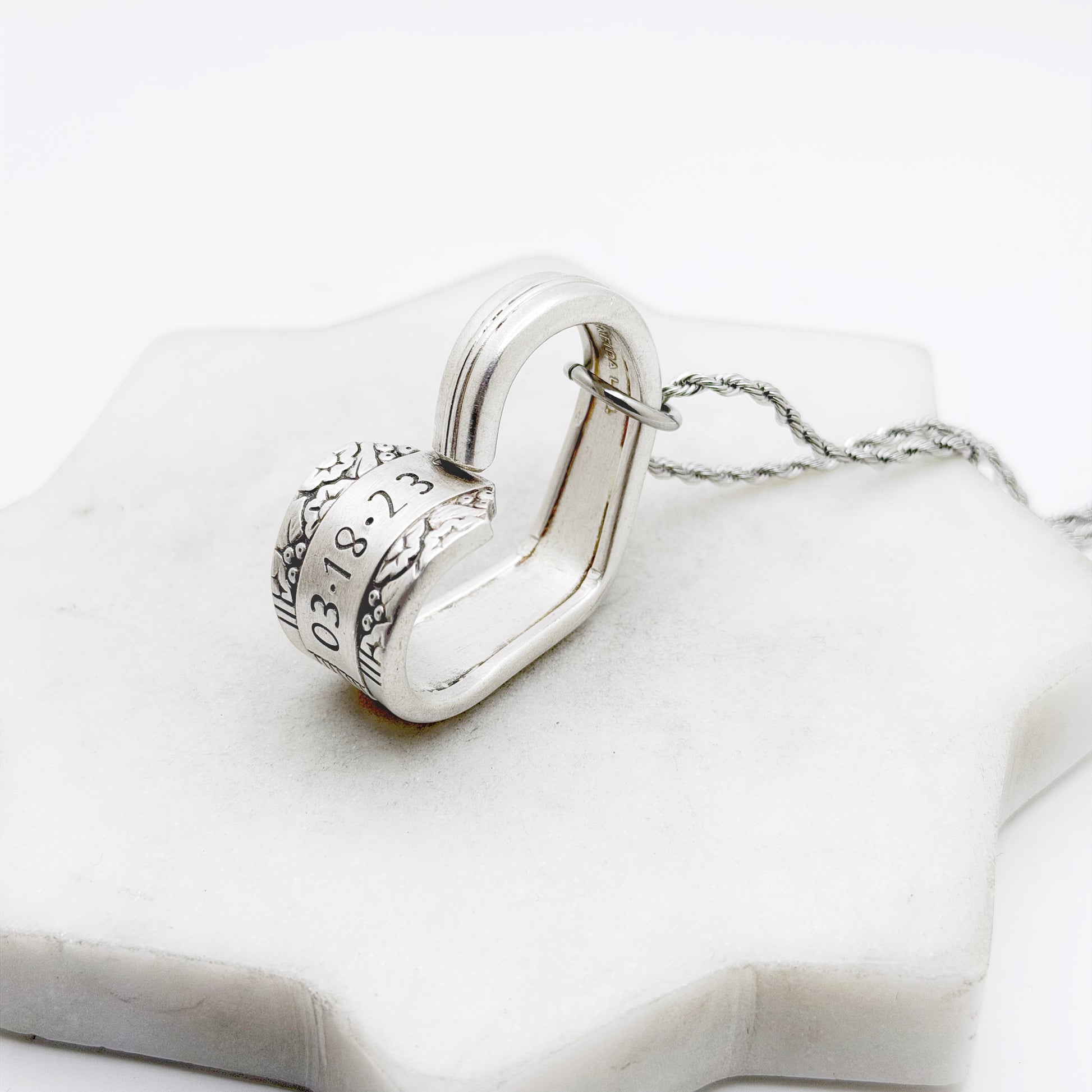 Custom Date, Anniversary Gift, Park Lane 1936, Floating Heart Keychain, Personalized Vintage Spoon Monogram Necklace Hearts callistafaye