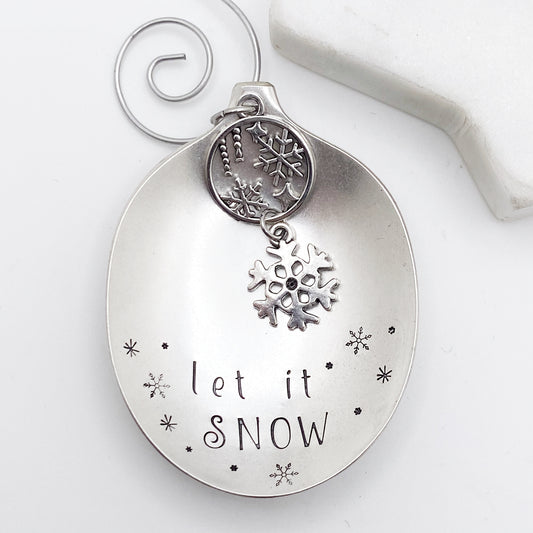 Let it Snow, Spoon Bowl Ornament, Hand Stamped Vintage Spoon Ornament, Snowflake Ornament Ornaments callistafaye   