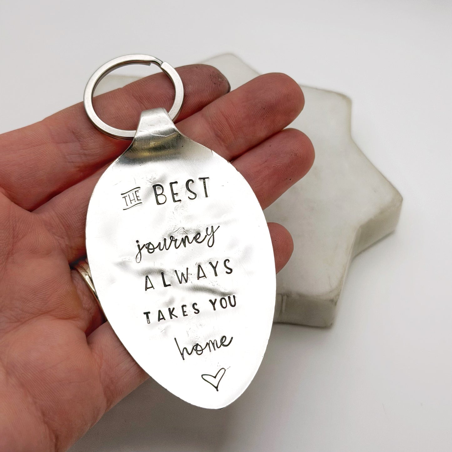 The Best Journey Always Takes You Home, Hand Stamped Vintage Spoon Keychain Keychains callistafaye