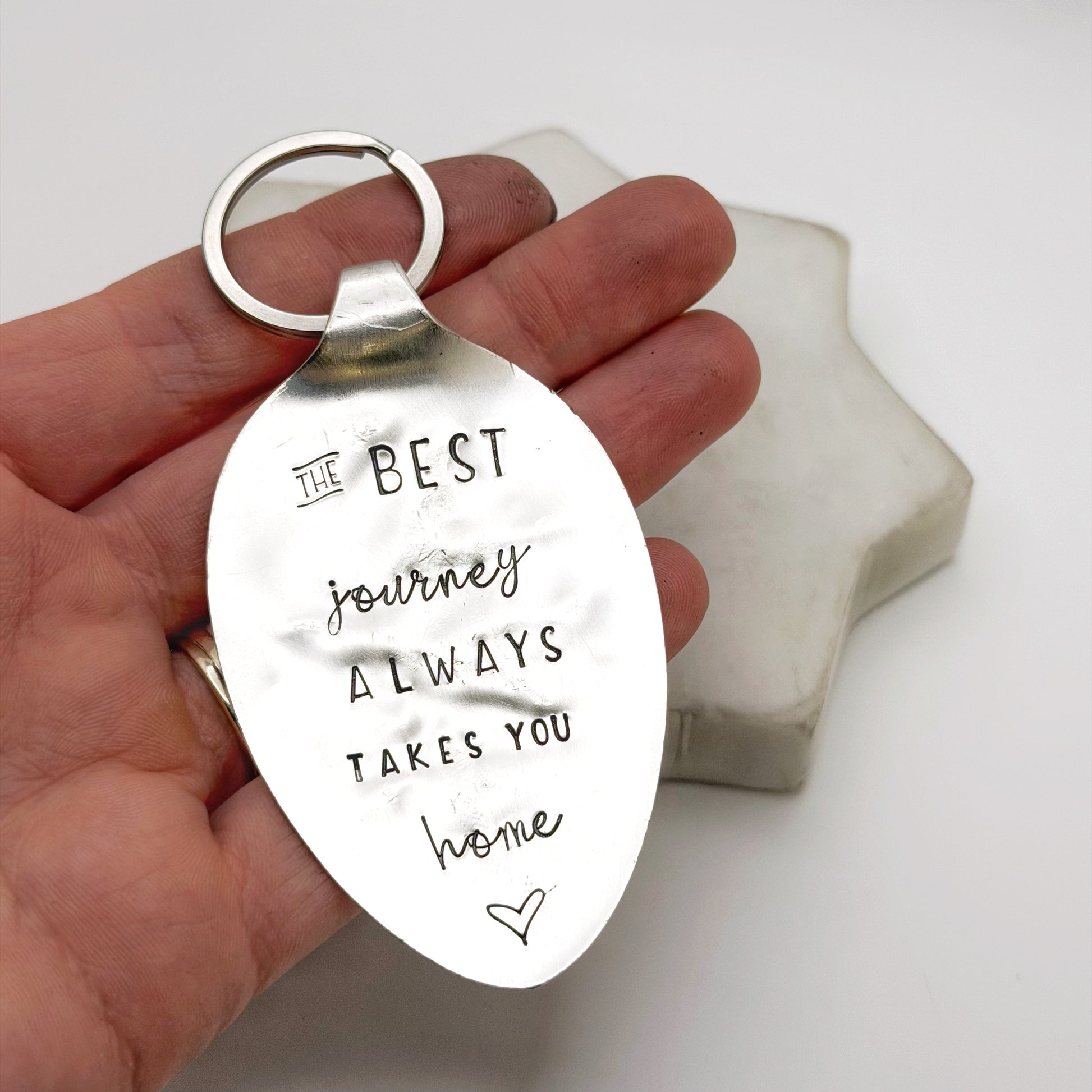 The Best Journey Always Takes You Home, Hand Stamped Vintage Spoon Keychain Keychains callistafaye