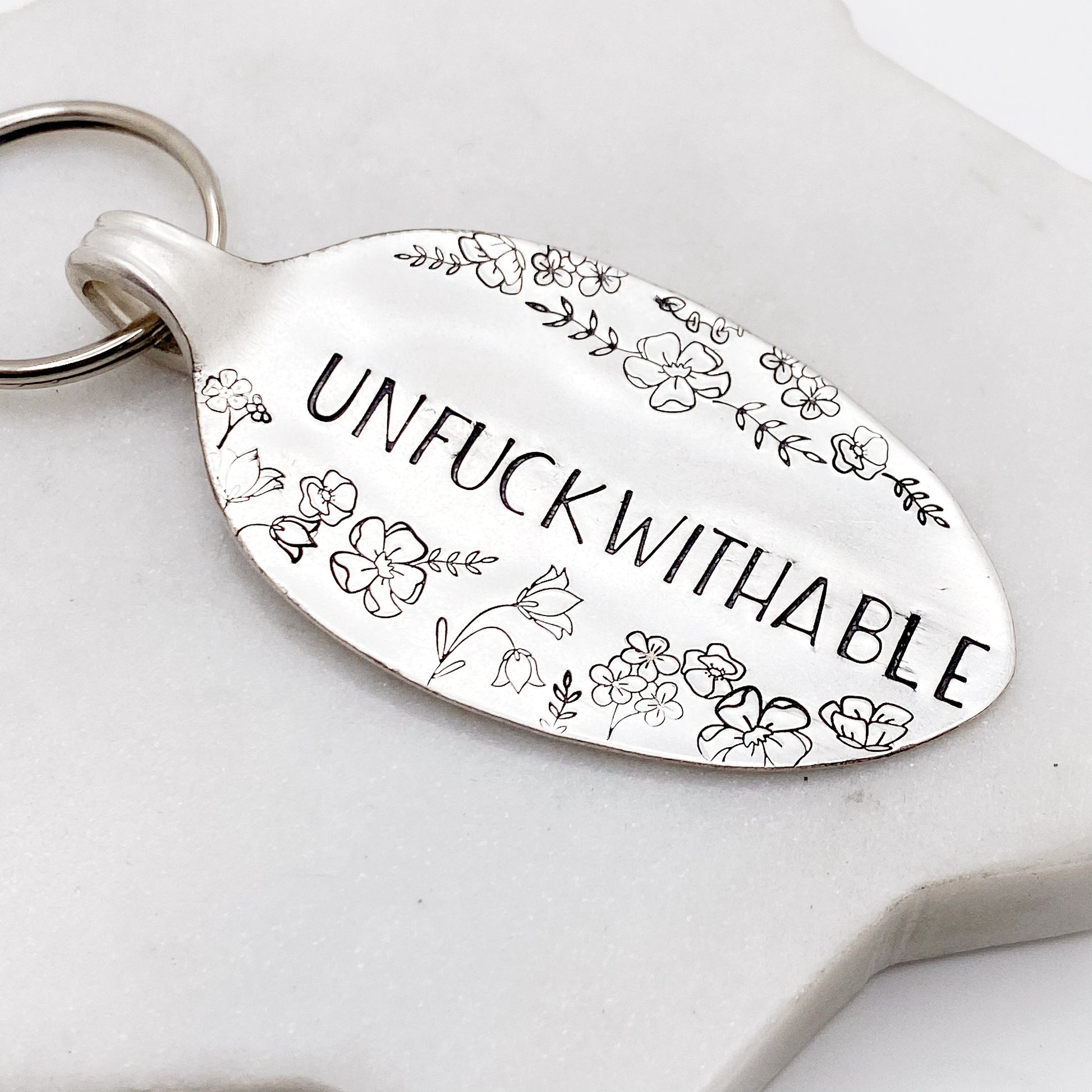 Unfuckwithable, Hand Stamped Vintage Spoon Keychain Keychains callistafaye   