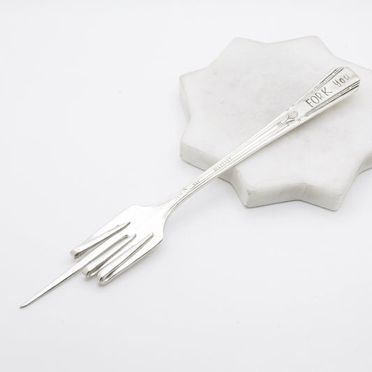 Fork You, Pickle Fork, Olive Pick Fork, Hand Stamped Vintage Garnish Fork