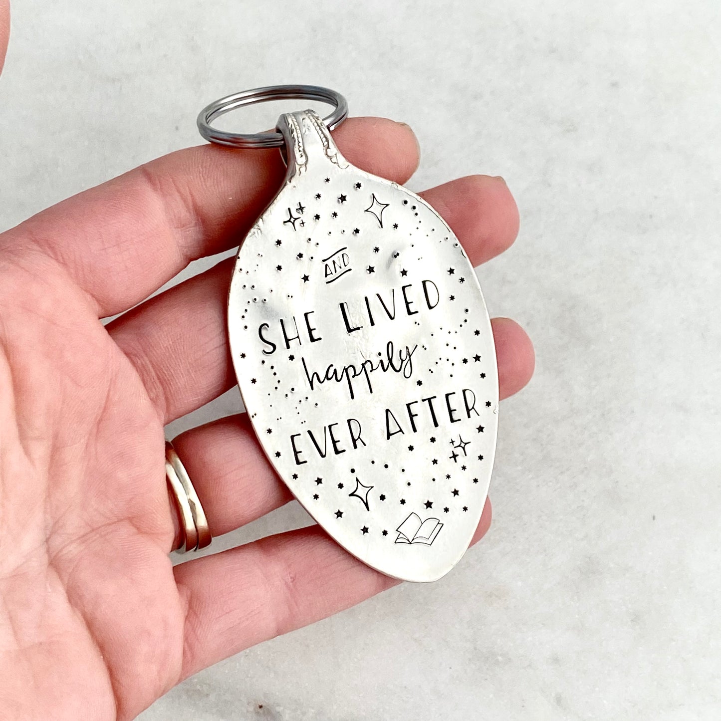 And She Lived Happily Ever After, Hand Stamped Vintage Spoon Keychain Keychains callistafaye   