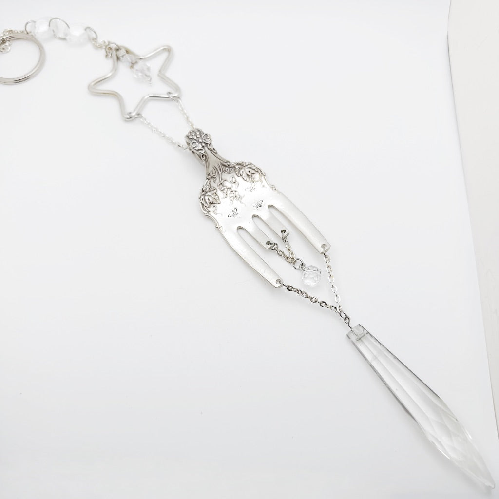 Butterflies, Large Sun Catcher Crystal, Vintage Silverware Window Ornament