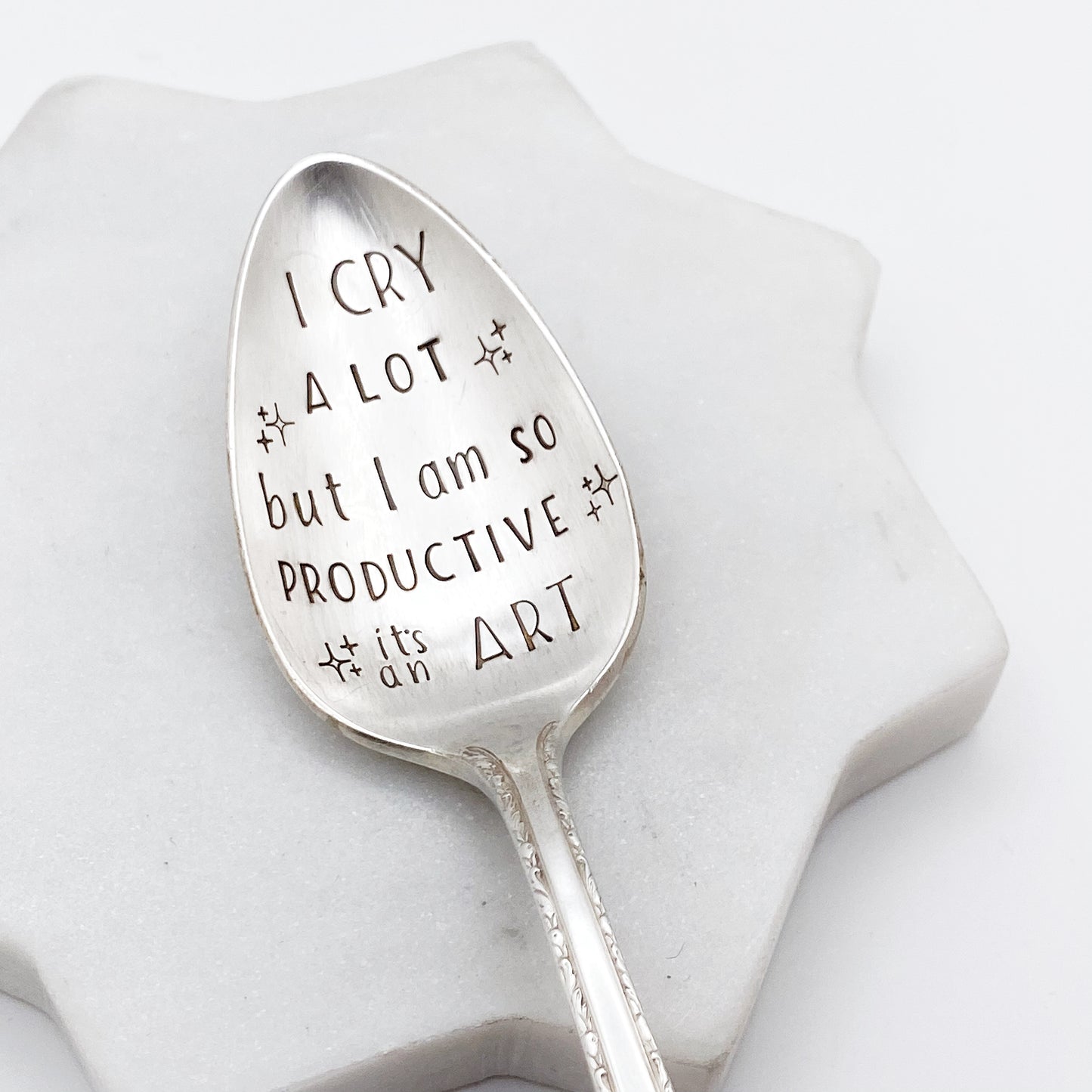 I Cry A Lot but I Am So Productive…, Hand Stamped Vintage Spoon Spoons callistafaye   